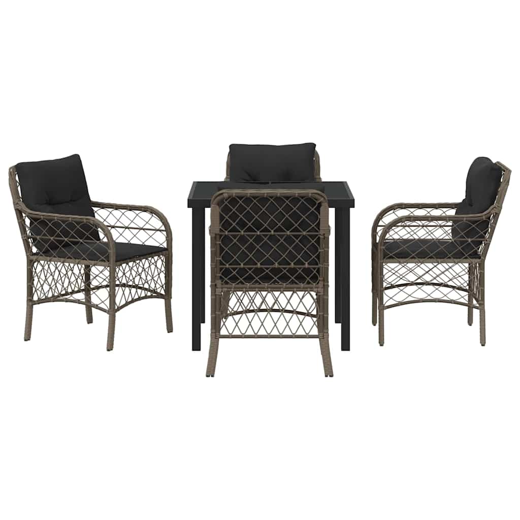Tuin eettafelset met kussen 5 pcs Grijs poly rattan