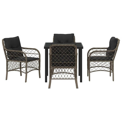 Tuin eettafelset met kussen 5 pcs Grijs poly rattan