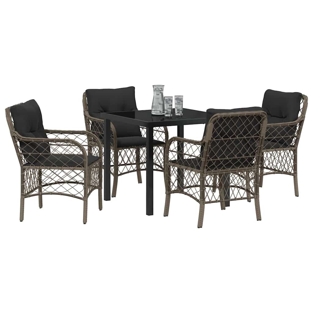 Tuin eettafelset met kussen 5 pcs Grijs poly rattan
