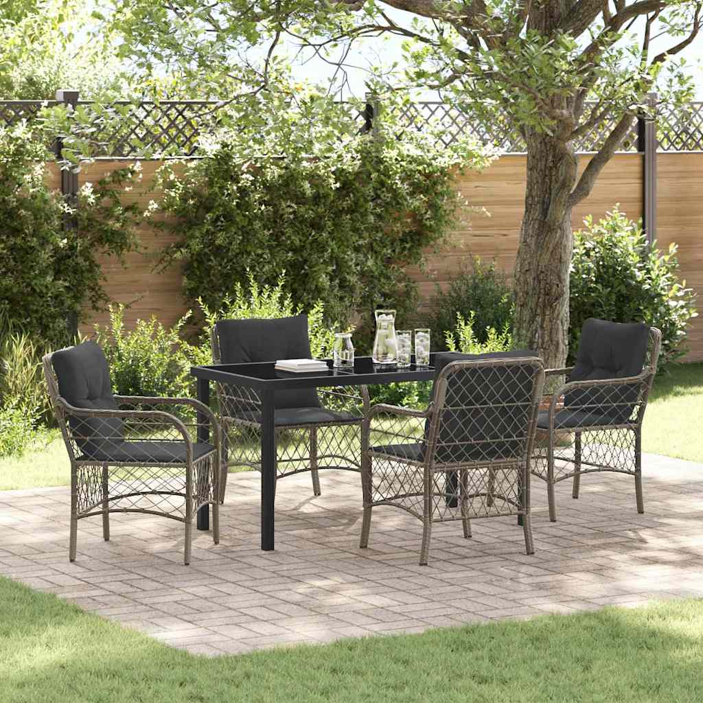 Tuin eettafelset met kussen 5 pcs Grijs poly rattan