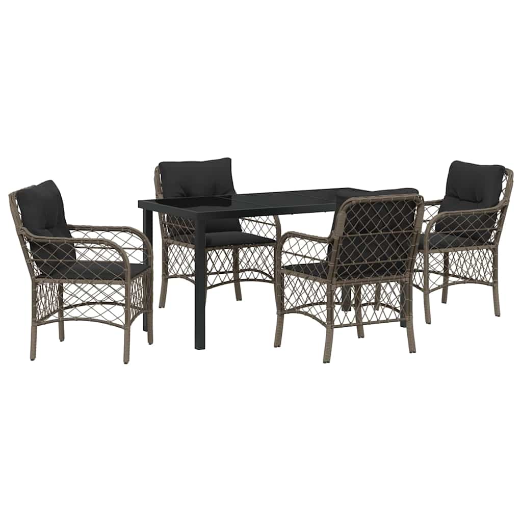 Tuin eettafelset met kussen 5 pcs Grijs poly rattan