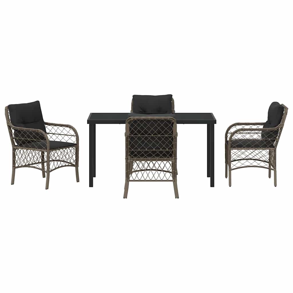 Tuin eettafelset met kussen 5 pcs Grijs poly rattan
