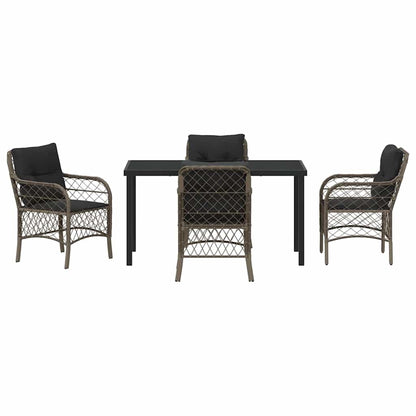 Tuin eettafelset met kussen 5 pcs Grijs poly rattan