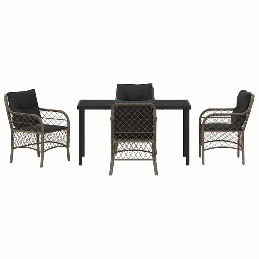 Tuin eettafelset met kussen 5 pcs Grijs poly rattan
