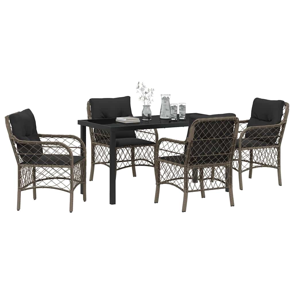 Tuin eettafelset met kussen 5 pcs Grijs poly rattan