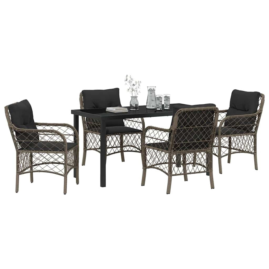 Tuin eettafelset met kussen 5 pcs Grijs poly rattan