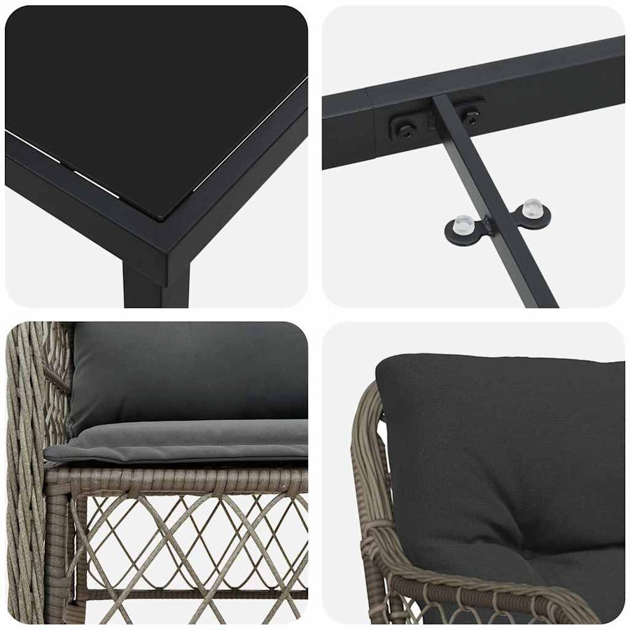 Tuin eettafelset met kussen 7 pcs Grijs poly rattan