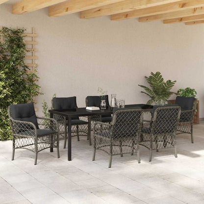 Tuin eettafelset met kussen 7 pcs Grijs poly rattan