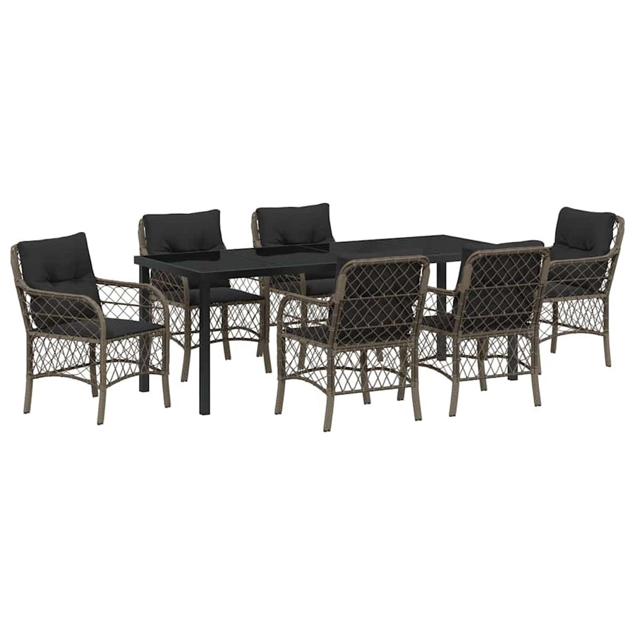 Tuin eettafelset met kussen 7 pcs Grijs poly rattan