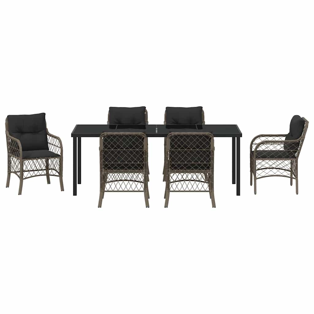 Tuin eettafelset met kussen 7 pcs Grijs poly rattan
