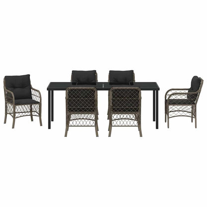Tuin eettafelset met kussen 7 pcs Grijs poly rattan