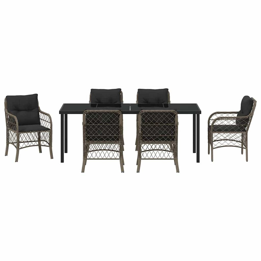 Tuin eettafelset met kussen 7 pcs Grijs poly rattan