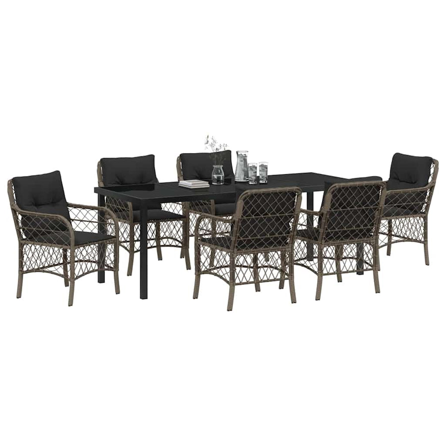 Tuin eettafelset met kussen 7 pcs Grijs poly rattan