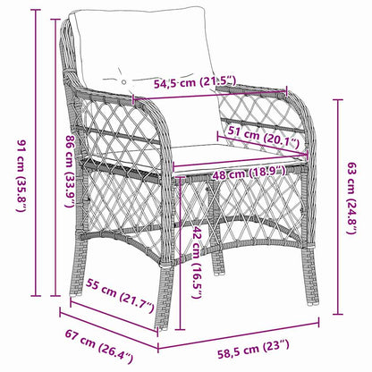 Tuin eettafelset met kussen 7 pcs Grijs poly rattan