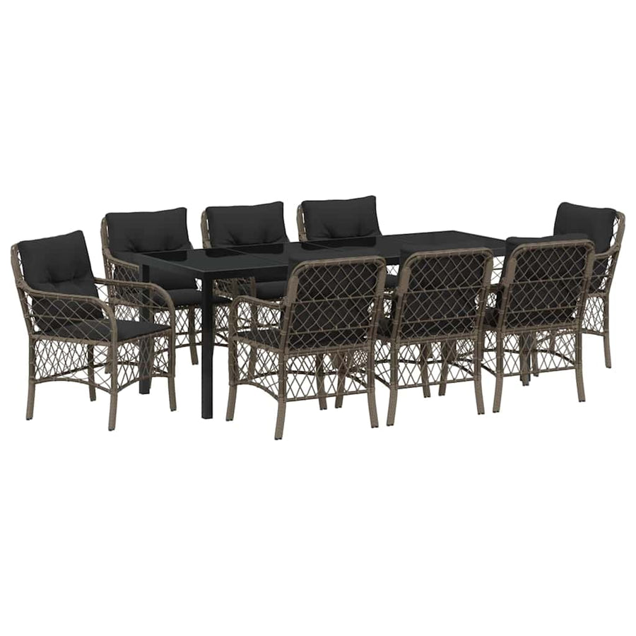 Tuin Eettafelset Met Kussen 9 Pcs Grijs Poly Rattan