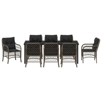 Tuin Eettafelset Met Kussen 9 Pcs Grijs Poly Rattan