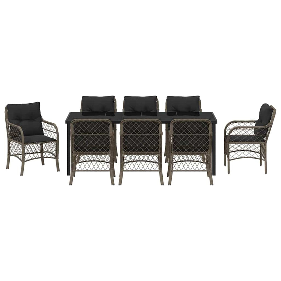 Tuin Eettafelset Met Kussen 9 Pcs Grijs Poly Rattan