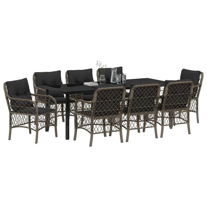 Tuin Eettafelset Met Kussen 9 Pcs Grijs Poly Rattan