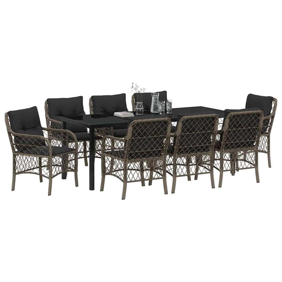 Tuin Eettafelset Met Kussen 9 Pcs Grijs Poly Rattan