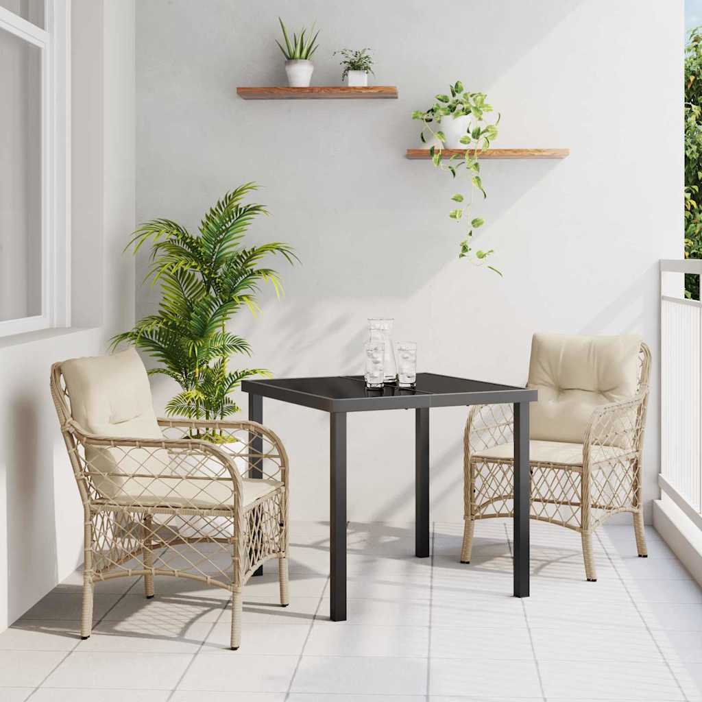 Tuin eettafelset met kussen 3 pcs Beige poly rattan