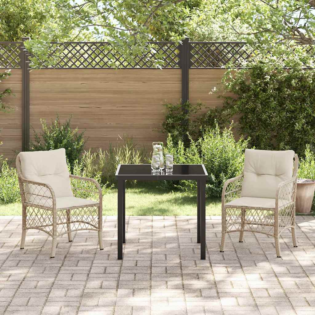 Tuin eettafelset met kussen 3 pcs Beige poly rattan
