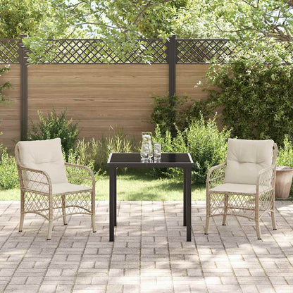 Tuin eettafelset met kussen 3 pcs Beige poly rattan