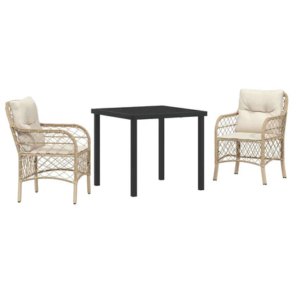 Tuin eettafelset met kussen 3 pcs Beige poly rattan