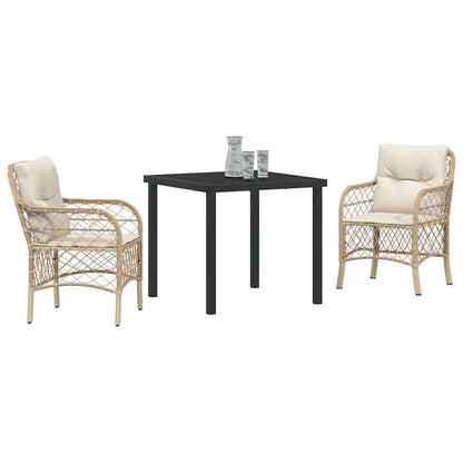 Tuin eettafelset met kussen 3 pcs Beige poly rattan