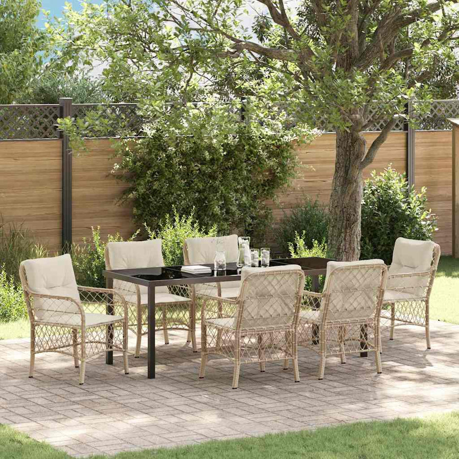 Tuin Eettafelset Met Kussen 7 Pcs Beige Poly Rattan