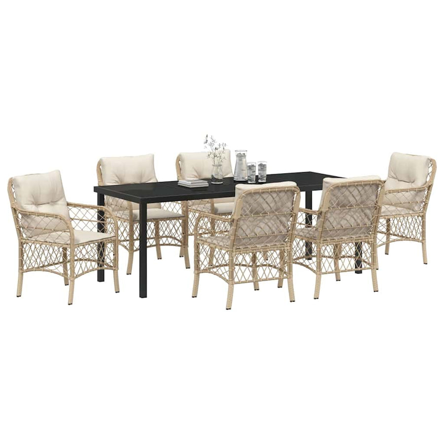 Tuin Eettafelset Met Kussen 7 Pcs Beige Poly Rattan
