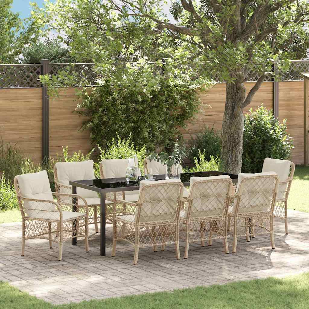 Tuin Eettafelset Met Kussen 9 Pcs Beige Poly Rattan