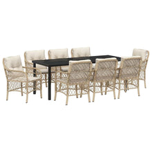 Tuin Eettafelset Met Kussen 9 Pcs Beige Poly Rattan