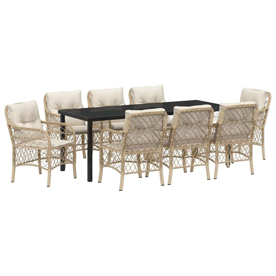 Tuin Eettafelset Met Kussen 9 Pcs Beige Poly Rattan