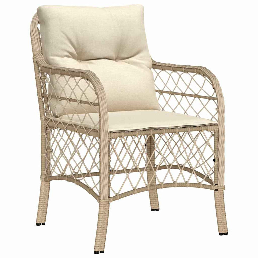 Tuin Eettafelset Met Kussen 9 Pcs Beige Poly Rattan