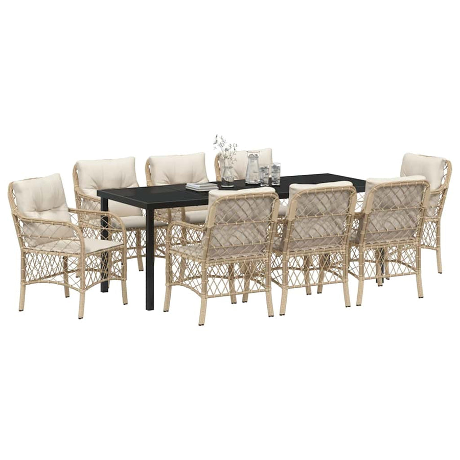 Tuin Eettafelset Met Kussen 9 Pcs Beige Poly Rattan