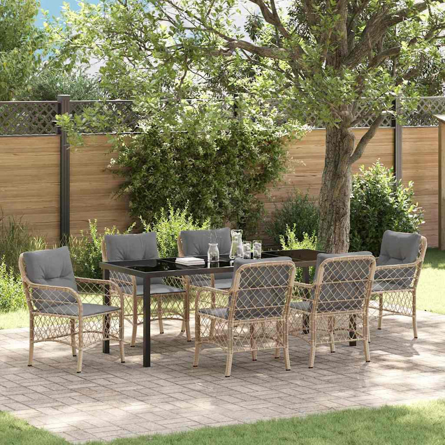 Tuin Eettafelset Met Kussen 7 Pcs Beige Poly Rattan