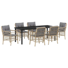 Tuin Eettafelset Met Kussen 7 Pcs Beige Poly Rattan