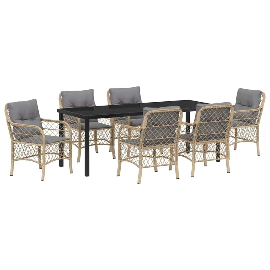 Tuin Eettafelset Met Kussen 7 Pcs Beige Poly Rattan