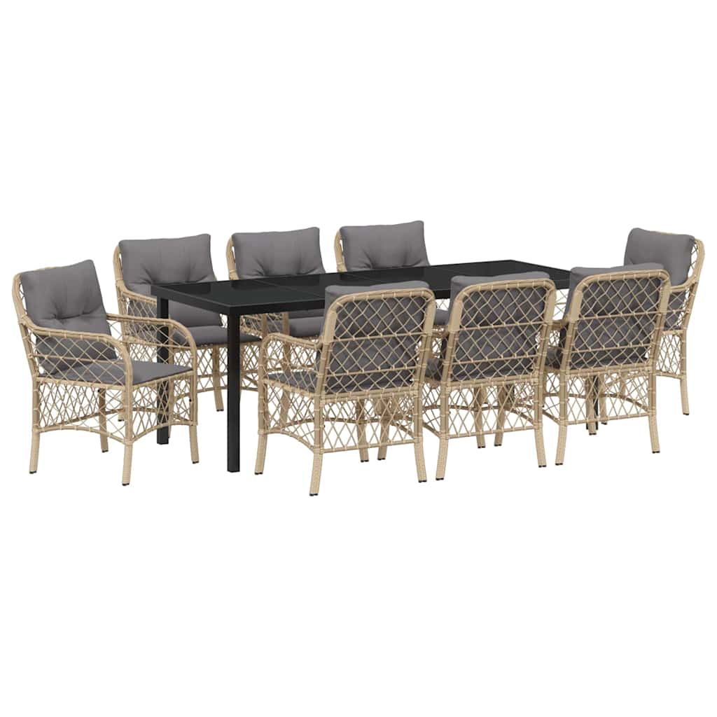 Tuin Eettafelset Met Kussen 9 Pcs Beige Poly Rattan