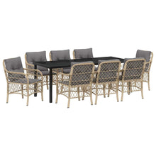 Tuin Eettafelset Met Kussen 9 Pcs Beige Poly Rattan