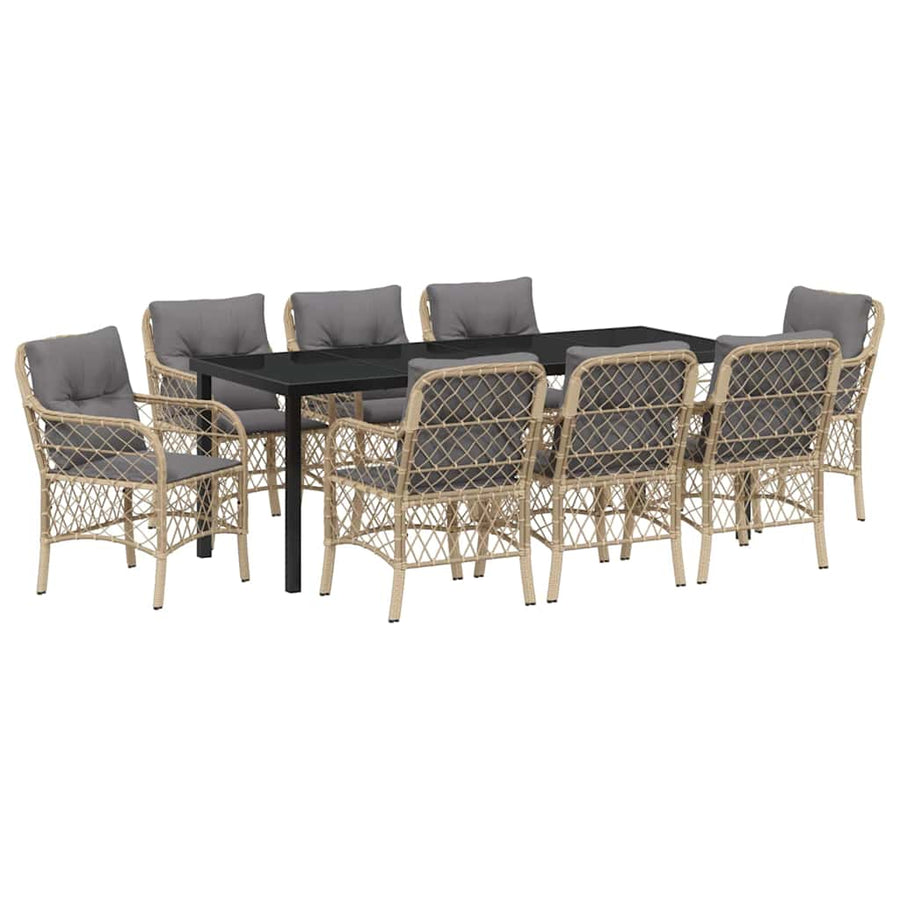 Tuin Eettafelset Met Kussen 9 Pcs Beige Poly Rattan
