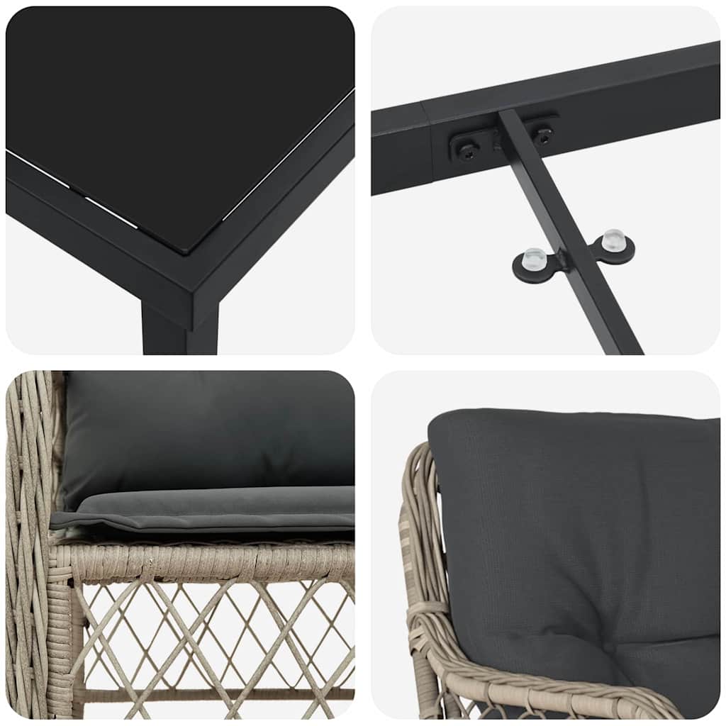 Tuin Eettafelset Met Kussen 7 Pcs Lichtgrijs Poly Rattan
