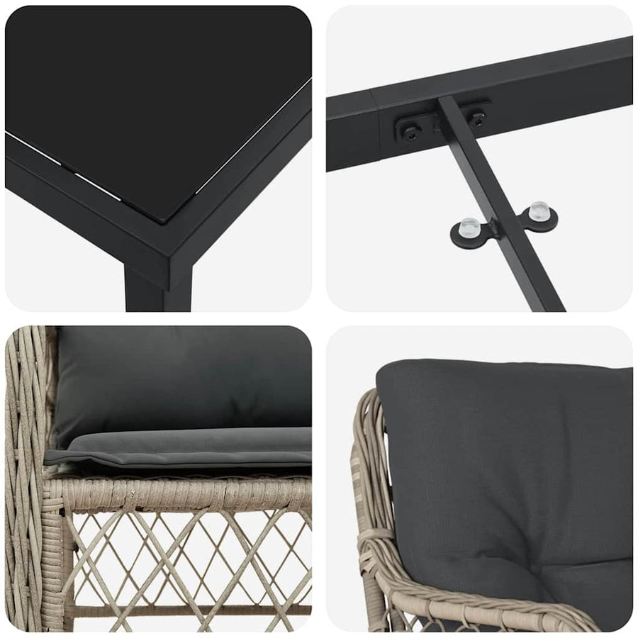 Tuin Eettafelset Met Kussen 7 Pcs Lichtgrijs Poly Rattan