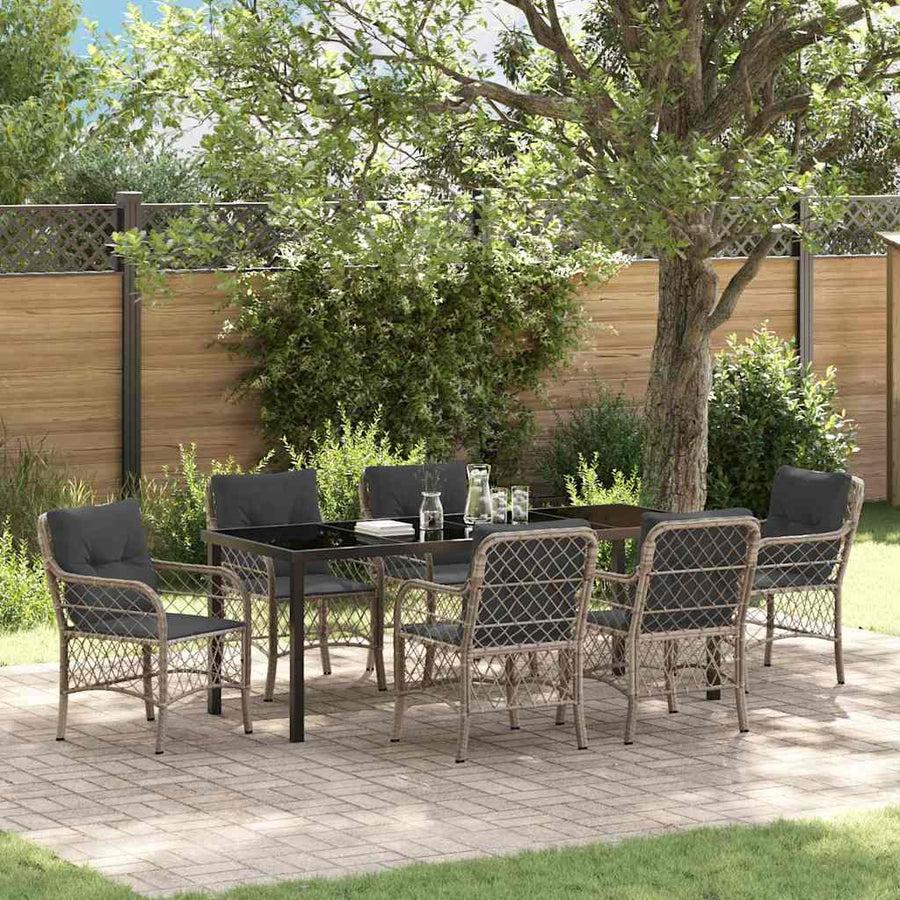 Tuin Eettafelset Met Kussen 7 Pcs Lichtgrijs Poly Rattan
