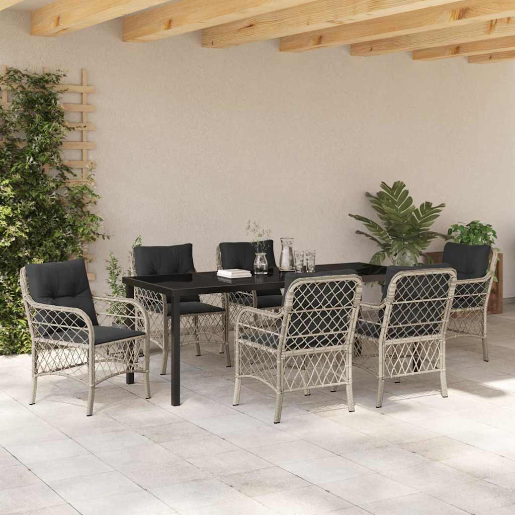 Tuin Eettafelset Met Kussen 7 Pcs Lichtgrijs Poly Rattan