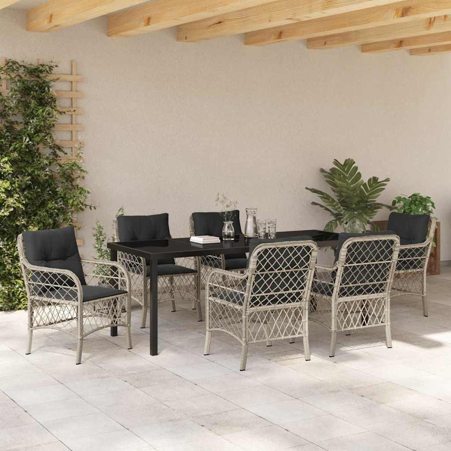 Tuin Eettafelset Met Kussen 7 Pcs Lichtgrijs Poly Rattan