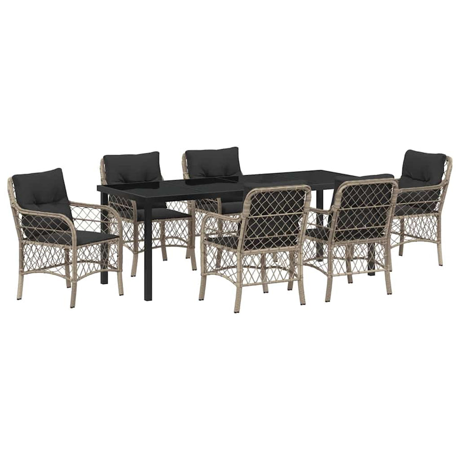 Tuin Eettafelset Met Kussen 7 Pcs Lichtgrijs Poly Rattan