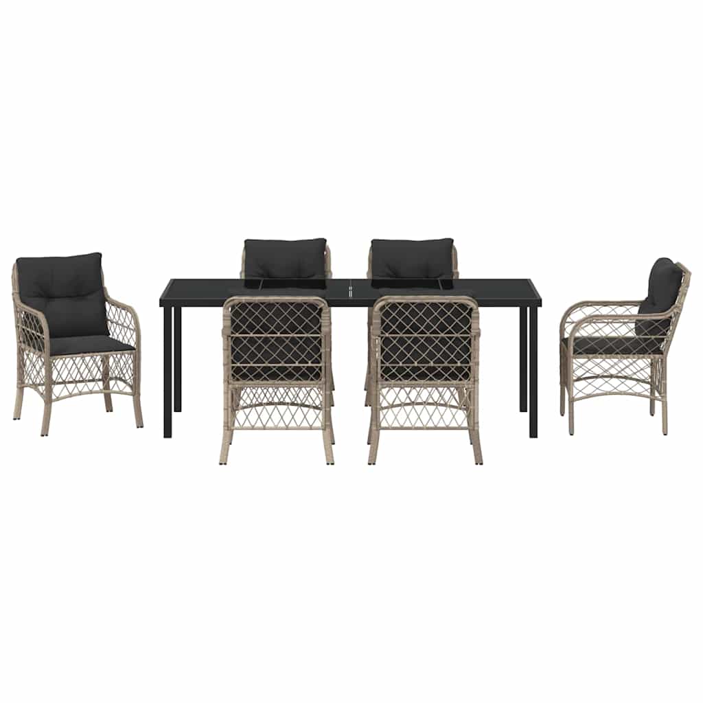 Tuin Eettafelset Met Kussen 7 Pcs Lichtgrijs Poly Rattan