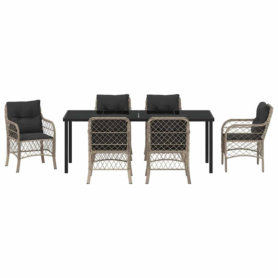 Tuin Eettafelset Met Kussen 7 Pcs Lichtgrijs Poly Rattan