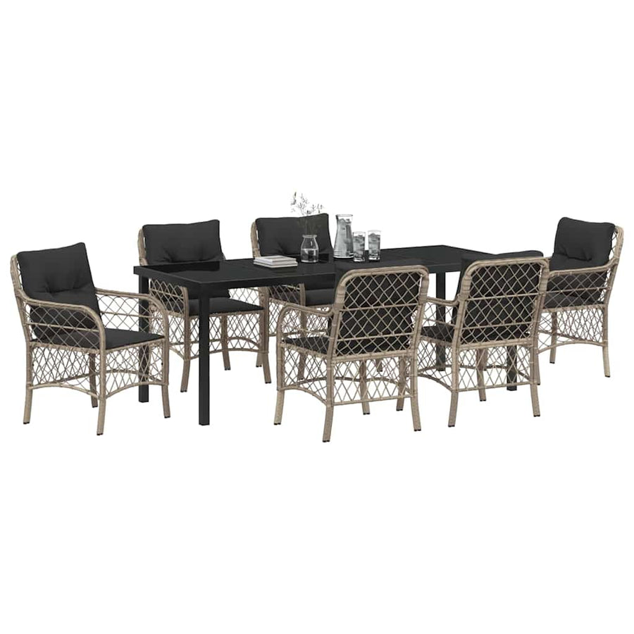 Tuin Eettafelset Met Kussen 7 Pcs Lichtgrijs Poly Rattan